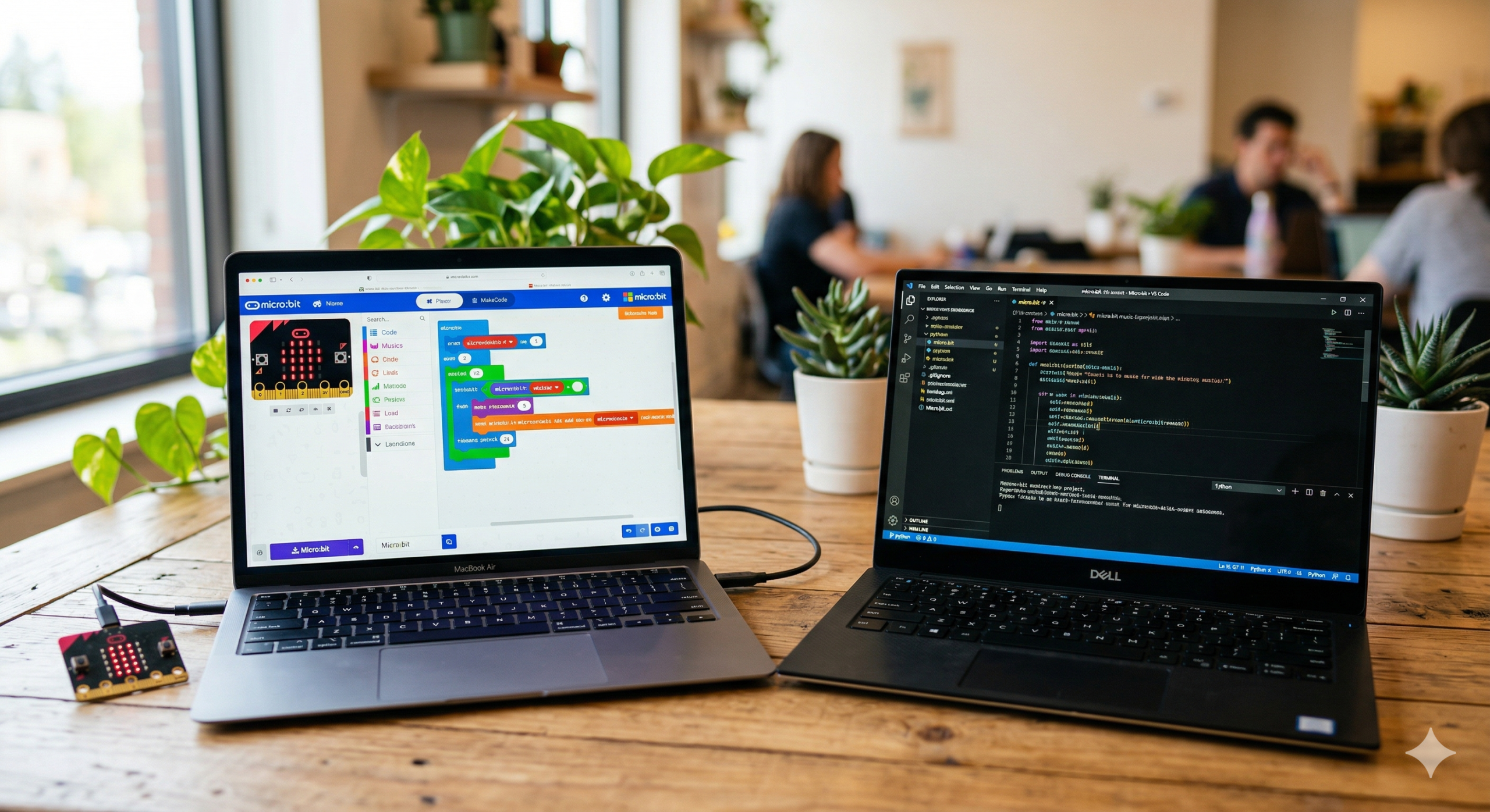 micro:bitとノートPCが並んだスタイリッシュな写真