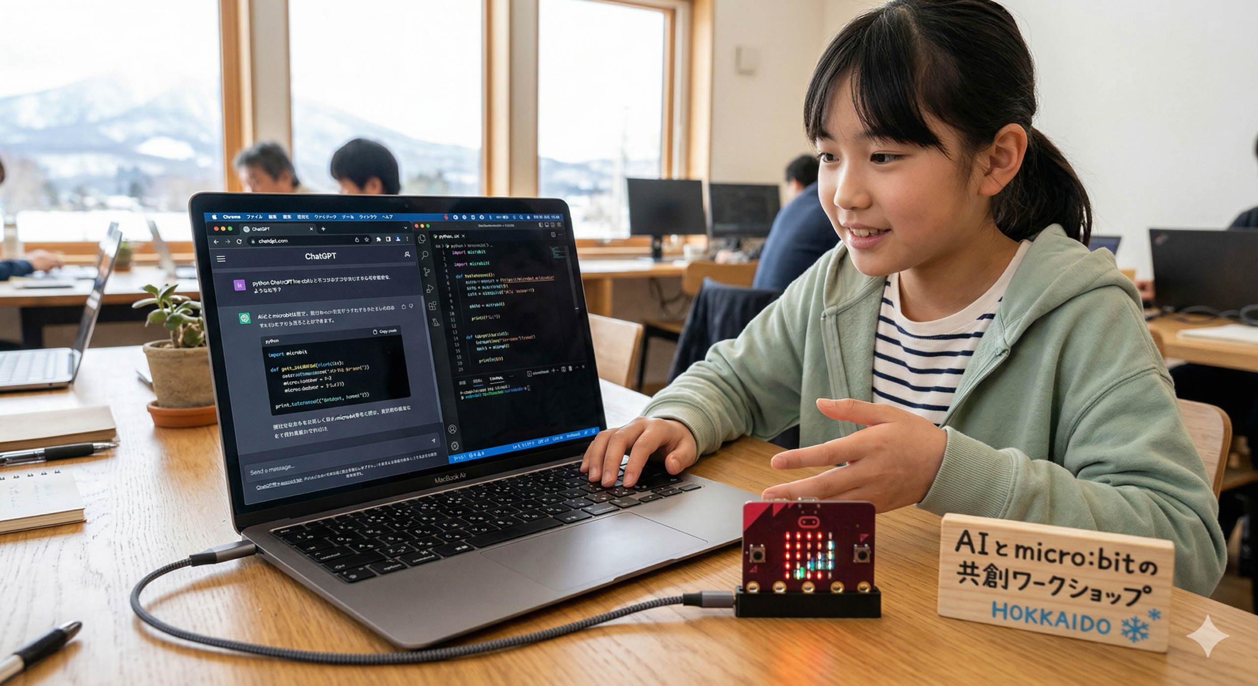 子どもが自分の作品を発表・自慢している様子（差し替え用プレースホルダー）