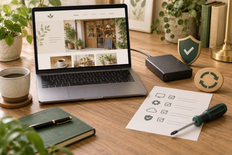 WordPressの更新とバックアップを確認するパソコンのイメージ